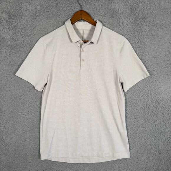 Lululemon Shirt Men's Medium Evolution Polo Silver Striped Performance - Picture 1 of 8
